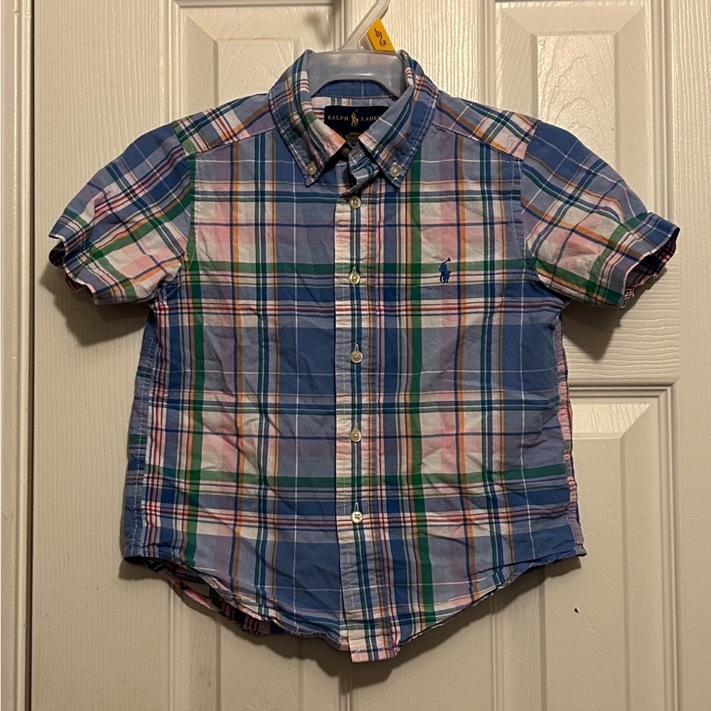 Ralph Lauren🏇Boys👦🏻Short Sleeve Blue Plaid Shirt👔Sz 4
